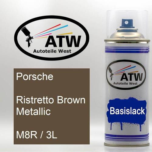 Porsche, Ristretto Brown Metallic, M8R / 3L: 400ml Sprühdose, von ATW Autoteile West.